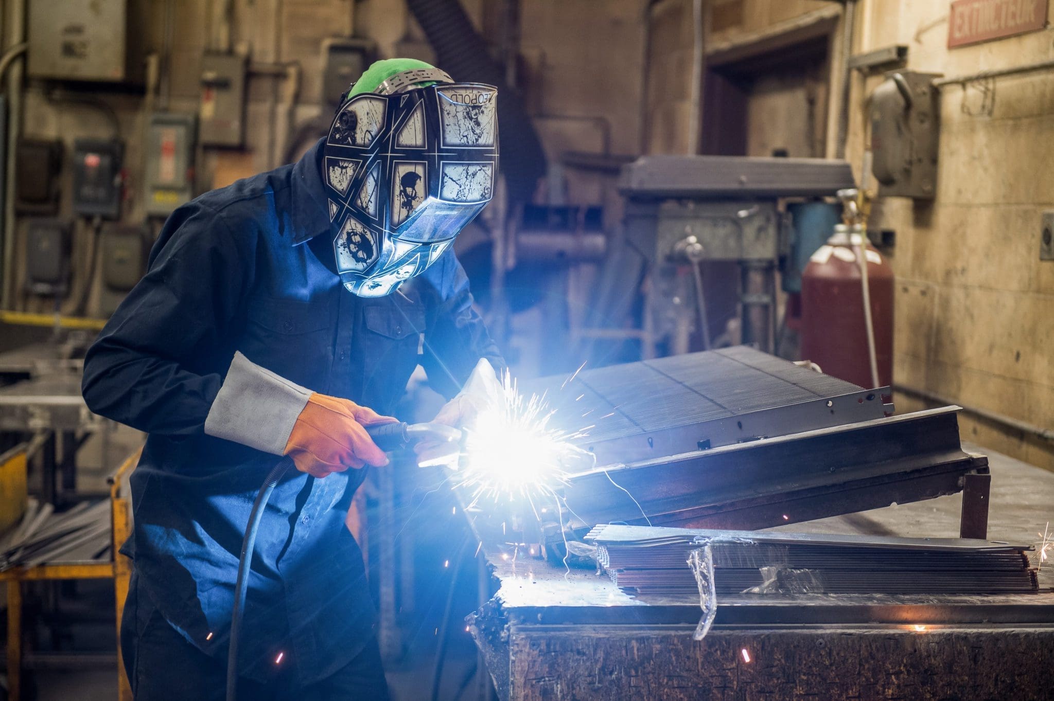 employé, usine, équipe, soudeur